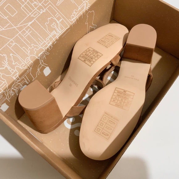 Soludos Ines Walnut Tan Suede Leather Heels Slip On Block Heel Strap Sandals 9.5 - Picture 13 of 16